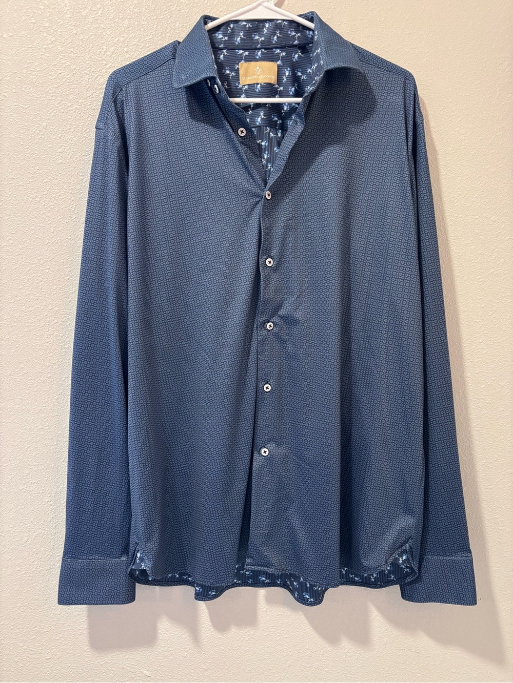 Men's Blue Button-Up Dress Shirt luchiano Visconti